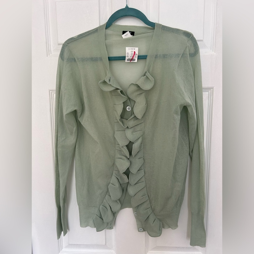 J. Crew Women's Light Green Ruffle Cardigan Sweater - NWT